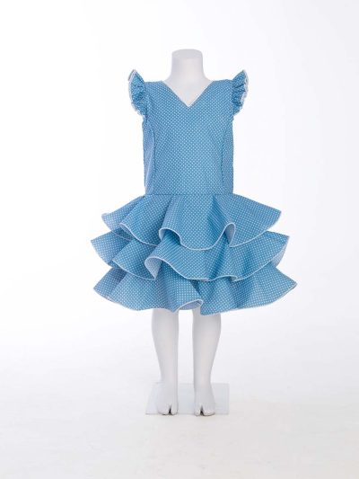 Traje de flamenca infantil María en color Azul cielo