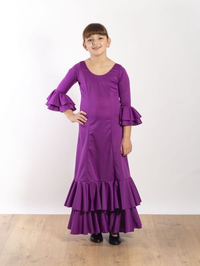 Vestido de baile flamenco infantil Rocío de Paralola, color morado.